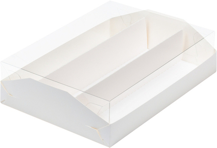 Коробка для макарон с ложементом и прозрачной крышкой белая 21х16,5х5,5 см
