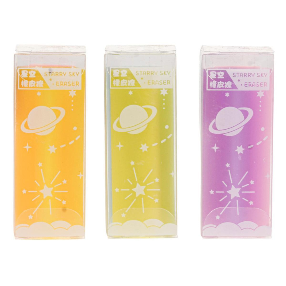 Ластик "Звезды" в пластиковом футляре, 3 цвета микс