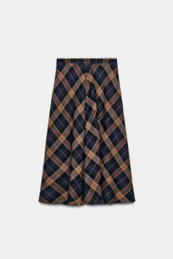 ZARA ШИРОКАЯ ЮБКА В КЛЕТКУ — ZW COLLECTION LIMITED EDITION, СИНИЙ