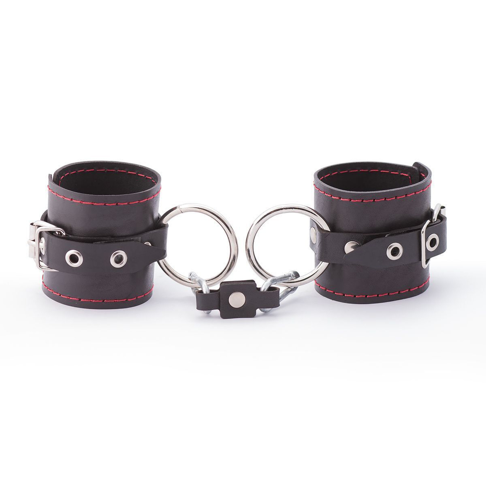 Черные однослойные кожаные наручники с контрастной строчкой (Цвет: черный)