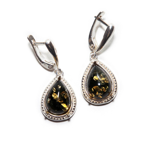 Серьги с цельным зеленым янтарем