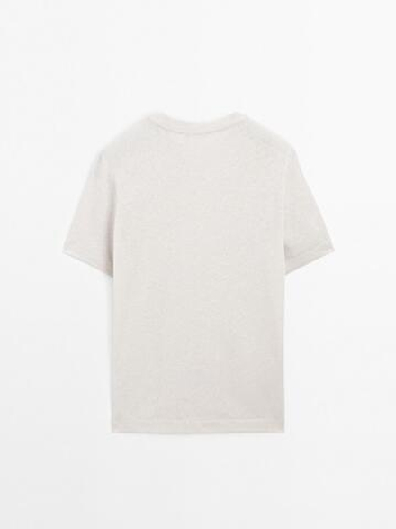 Massimo Dutti Футболка с коротким рукавом из смесового льна, коричневый