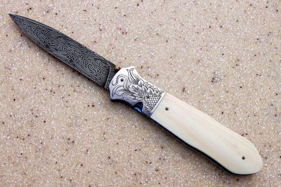 Складной нож AL Mar Kirk-English Folding Dagger AL/Kirk-Engl.Fold.Dagger-Dam c клинком из стали Damascus Steel, рукоять Бивень слона