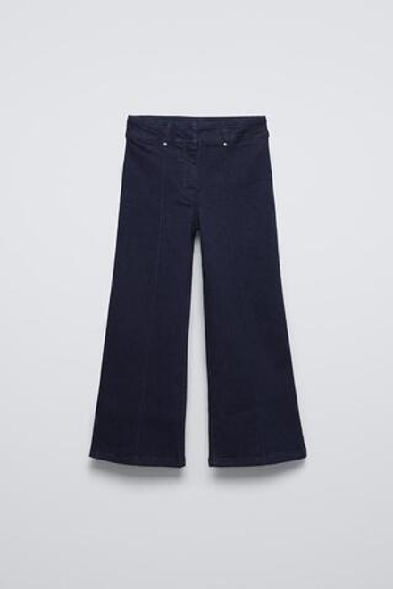 ZARA РАСКЛЕШЕННЫЕ ДЖИНСЫ С ДЕКОРАТИВНОЙ СТРОЧКОЙ, СИНИЙ