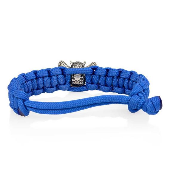 Браслет из синего паракорда с шармом Сова из серебра 925, вид сзади