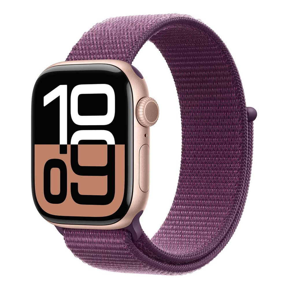Apple Watch Series 10, 46 мм корпус из алюминия цвета «Rose Gold», ремешок Sport Loop цвета «Plum»