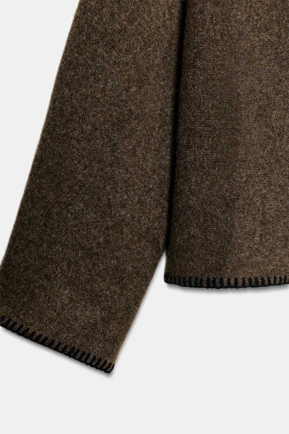 ZARA ДЖЕМПЕР ВЯЗАНЫЙ, КОНТРАСТНАЯ ОТСТРОЧКА, СЕРОВАТО-КОРИЧНЕВЫЙ