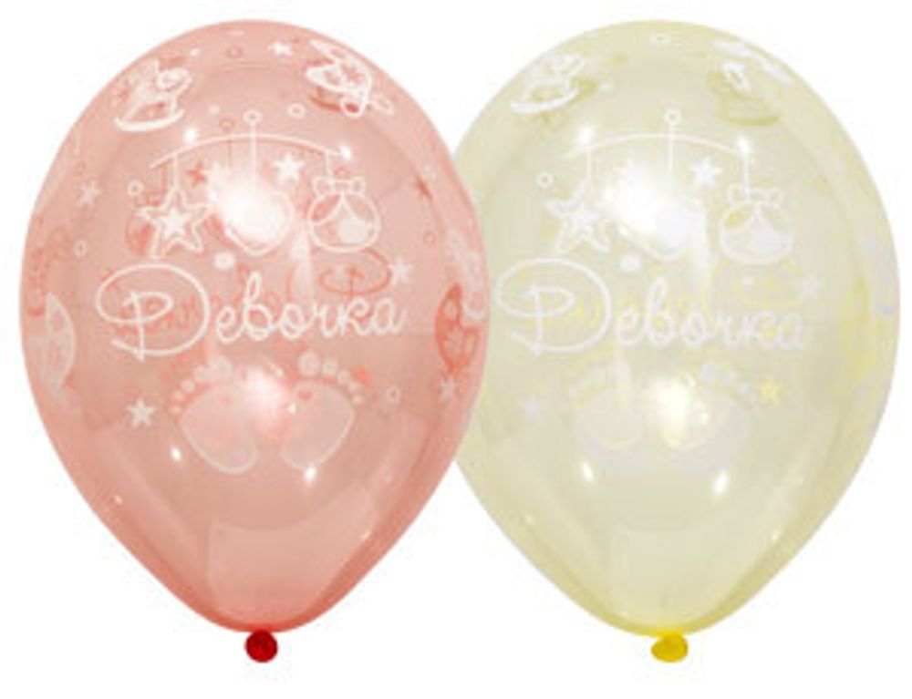 Шар (14"/36 см) Шелкография кристалл, С Рожден Девочка 25 шт.