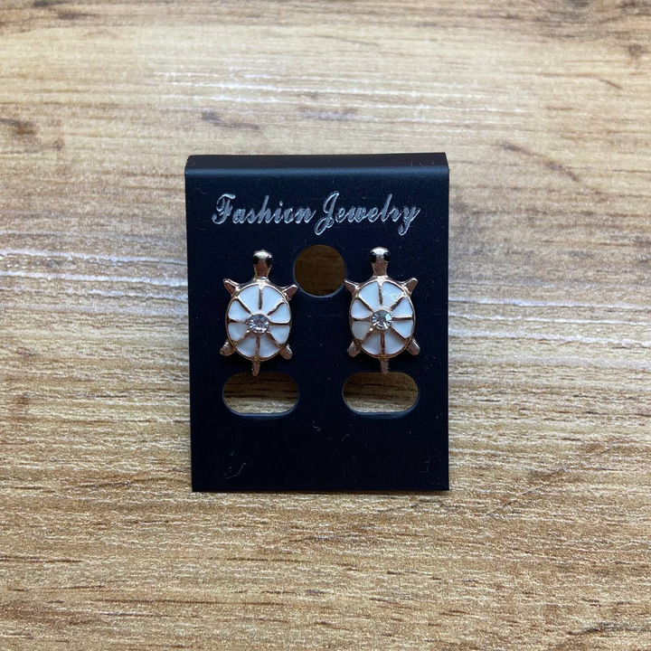 Серьги Small Черепашка стразы эмаль цветная цвет белый металл золотистый