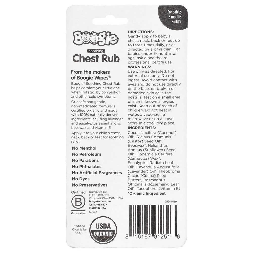Boogie Wipes, Soothing Chest Rub, For Babies 3 Months & Older, Eucalyptus & Lavender, 0.49 oz (14 g)