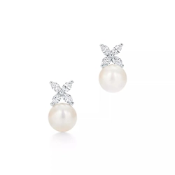 Серьги из платины с жемчугом и бриллиантами💠 Tiffany Victoria