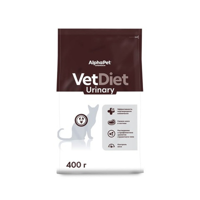 Сухой корм для кошек Urinary, 400г профилактика МКБ AlphaPet VetDiet
