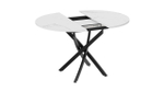 Стол кухонный обеденный круглый раздвижной Черный муар/Стекло глянцевое белое 100(132)х75х75 см