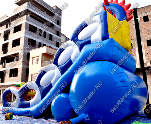 Коммерческий надувной батут-горка "Дракон" 10*5*8 м,без шипов сине-белый
