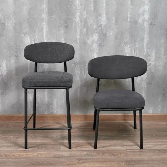 Полубарный стул Arvo 65 см, серый шенилл с черными ножками