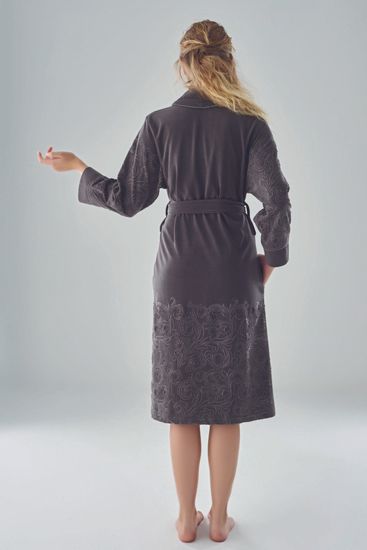 8715 Халат женский велюровый Nusa Niki Kadife M графит с воротником