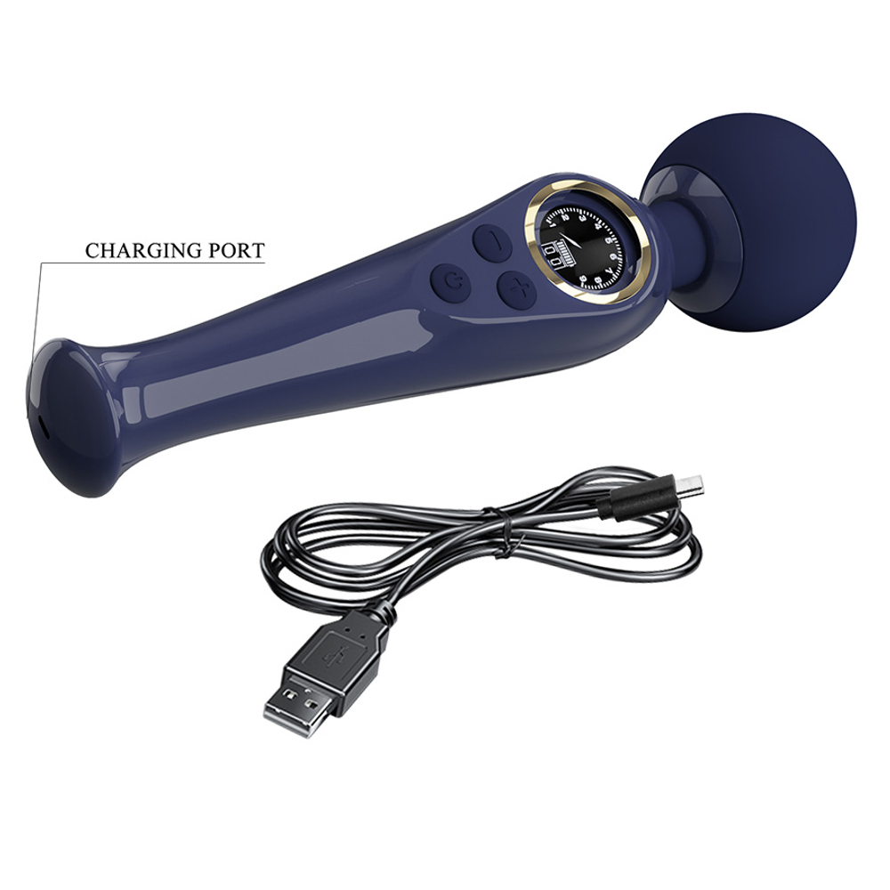 Темно-синий вибратор-wand 22,4см с дисплеем Pretty Love Skyler Massager Wand Dark Blue BW-055016LED-1