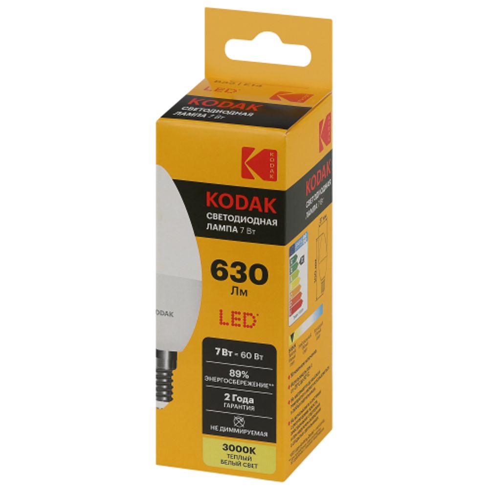 Лампа светодиодная Kodak LED B35-7W-830-E14 K 7Вт свеча теплый белый свет Е14 | Лампы cветодиодные Свеча (B/C)