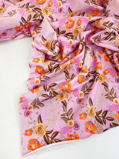 ЦВЕТЫ НА РОЗОВОМ №16 - Футер 2х-нитка с лайкрой, пенье