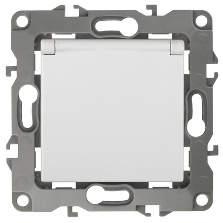 Розетка ЭРА Серия 12 12-2003-01 с заземлением 2P+E Schuko со шторками с крышкой 16А-250В б.л. белый