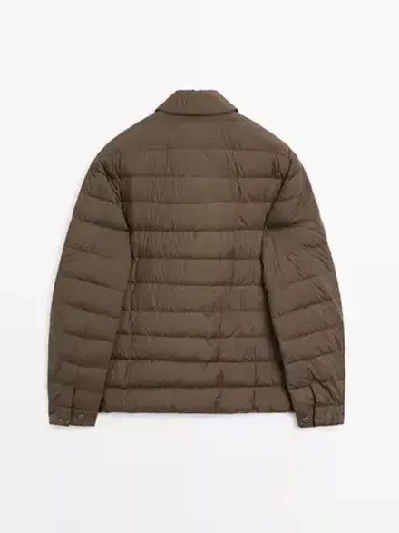 Massimo Dutti Непромокаемая легкая парка из смесового пуха, коричневый