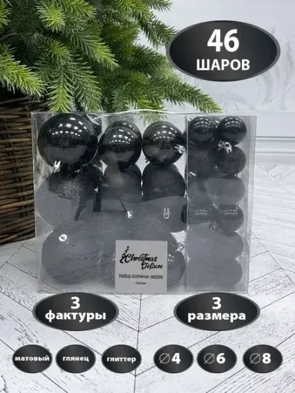 Набор пластиковых шаров Гамма 46 шт., черный, Christmas DeLuxe (86016-88074)