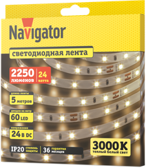 Лента светодиодная Navigator 24V 4,8Вт 3000К IP20 бухта 5м белая 40634