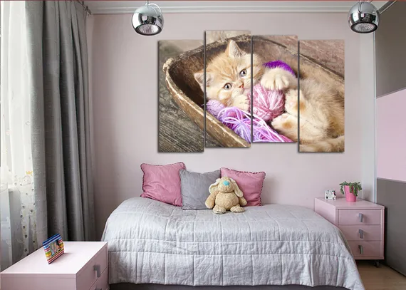 Модульная картина "Котенок и клубок"