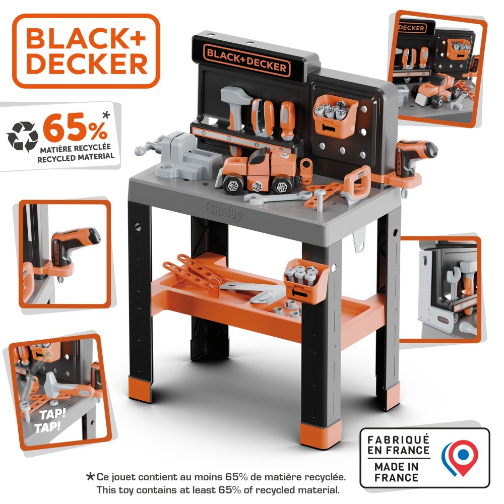Детский верстак Smoby Black 360740 & Decker Bricolo Center с 79 аксессуарами от 3 лет — фото 4