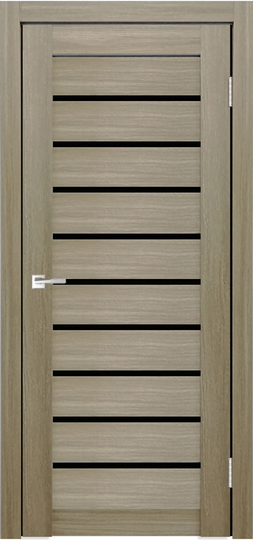 Межкомнатная дверь Велюкс 1 Ясень грей / Цвет Тон Неаполь / Остекление "Лакобель черное" / Двери Верда