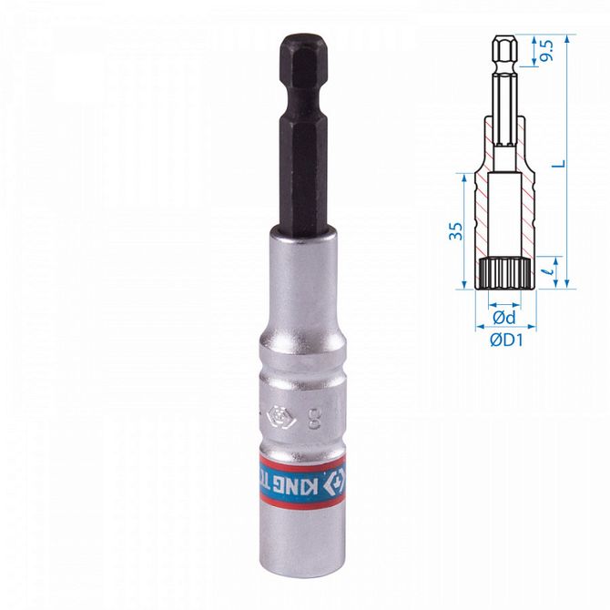 KING TONY (76B808M) Головка для шуруповерта двенадцатигранная 1/4", 8 мм, L = 80 мм