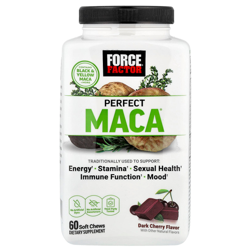 Force Factor, Perfect Maca®, темная вишня, 60 жевательных таблеток