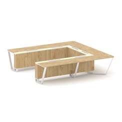 Steel Meet Стол переговорный П-образный KM-PR.B.SP-11P Тиквуд Светлый/Ваниль Глянец/Металл Белый 320