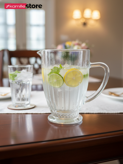 Кувшин стеклянный 1,1 л. на ножке, стекло с рельефной огранкой