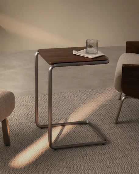 Журнальный столик Tarsel из 100% орехового шпона с конструкцией из матовой стали