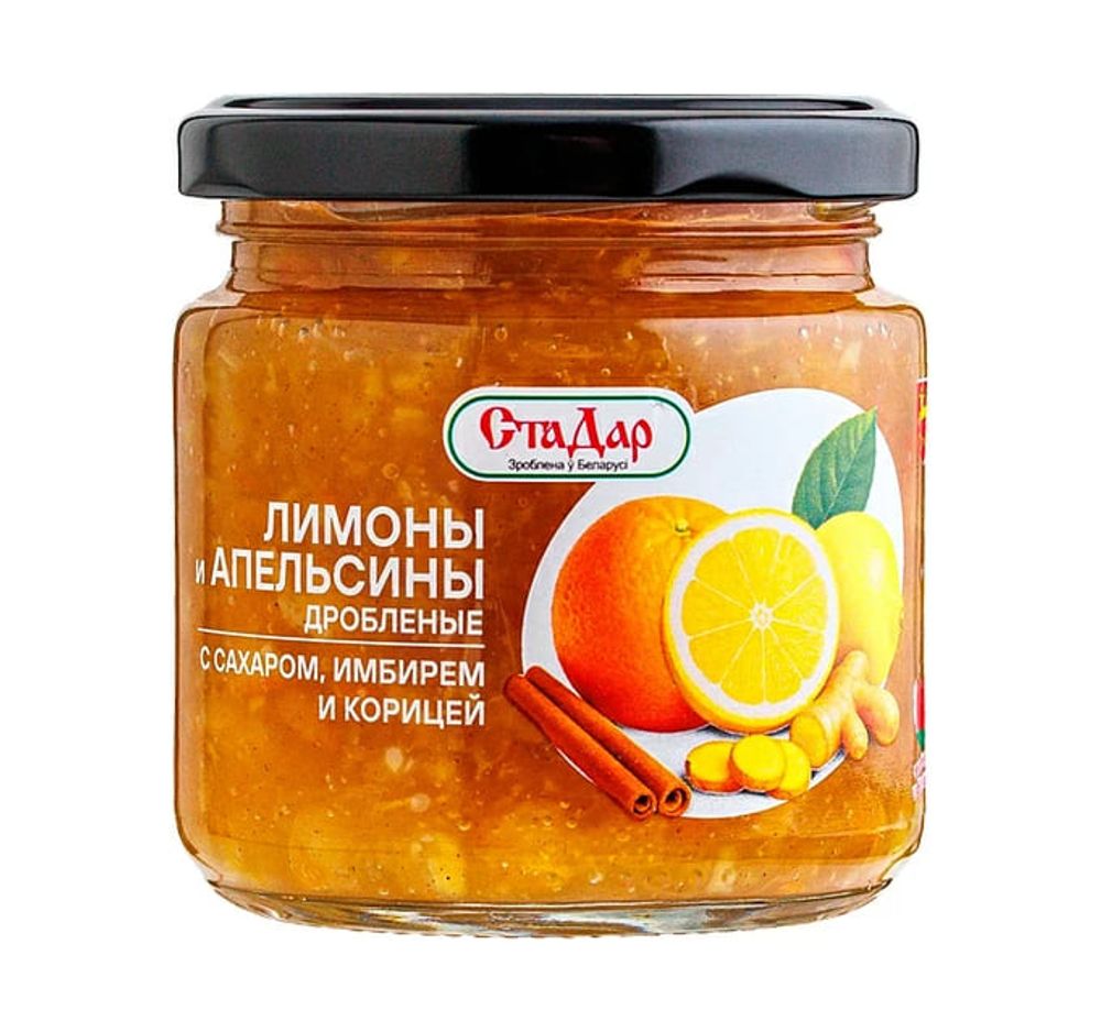 Лимоны и апельсины "СтаДар" дробленые с сахаром, имбирем и корицей 210г. Слуцк