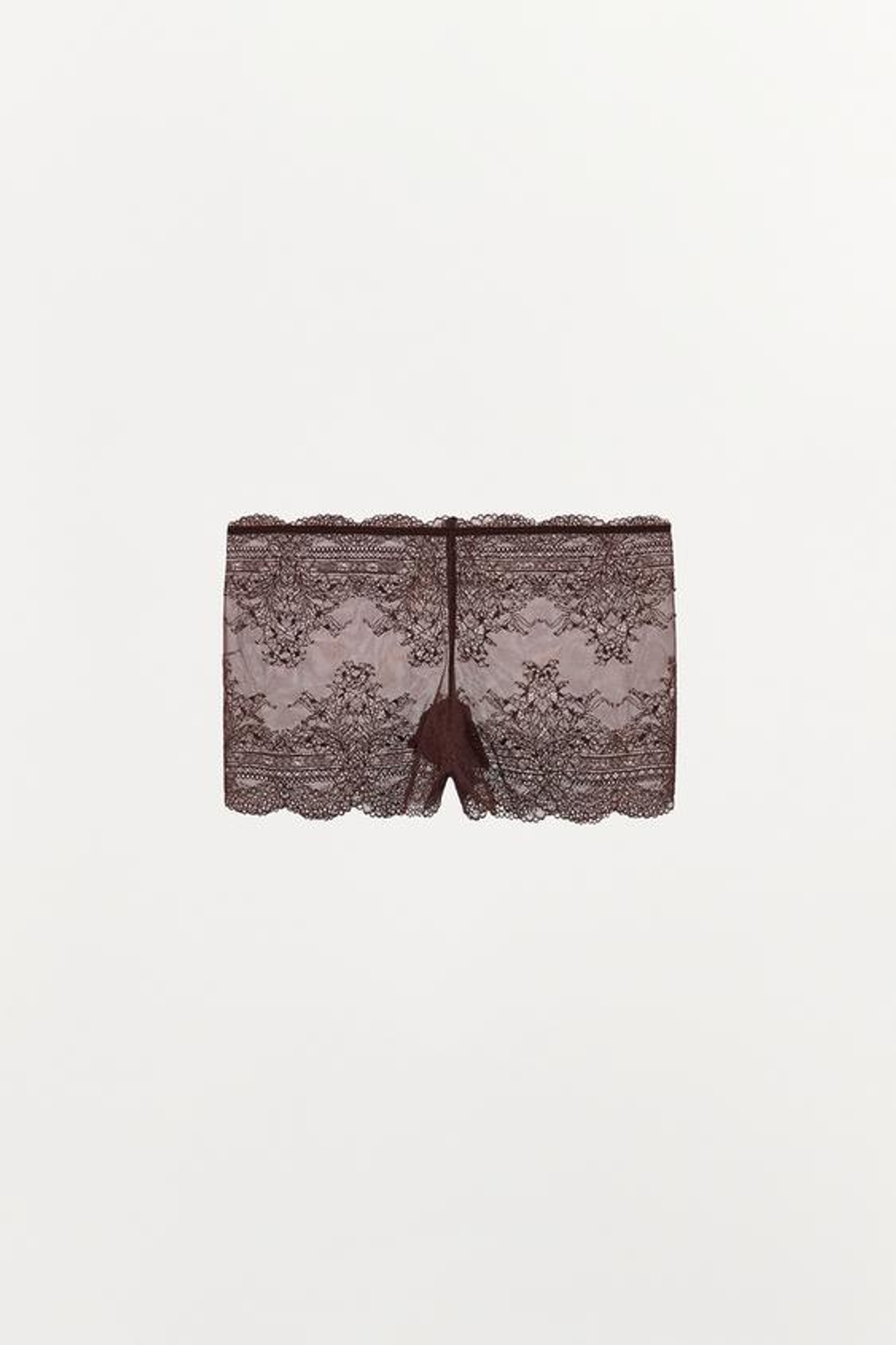 ZARA КРУЖЕВНЫЕ ТРУСЫ-ШОРТЫ, ТЕМНО-КОРИЧНЕВЫЙ
