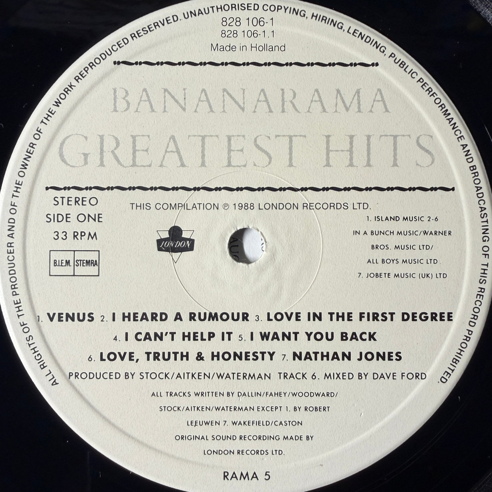 Bananarama - The Greatest Hits Collection (Голландия 1988г.)
