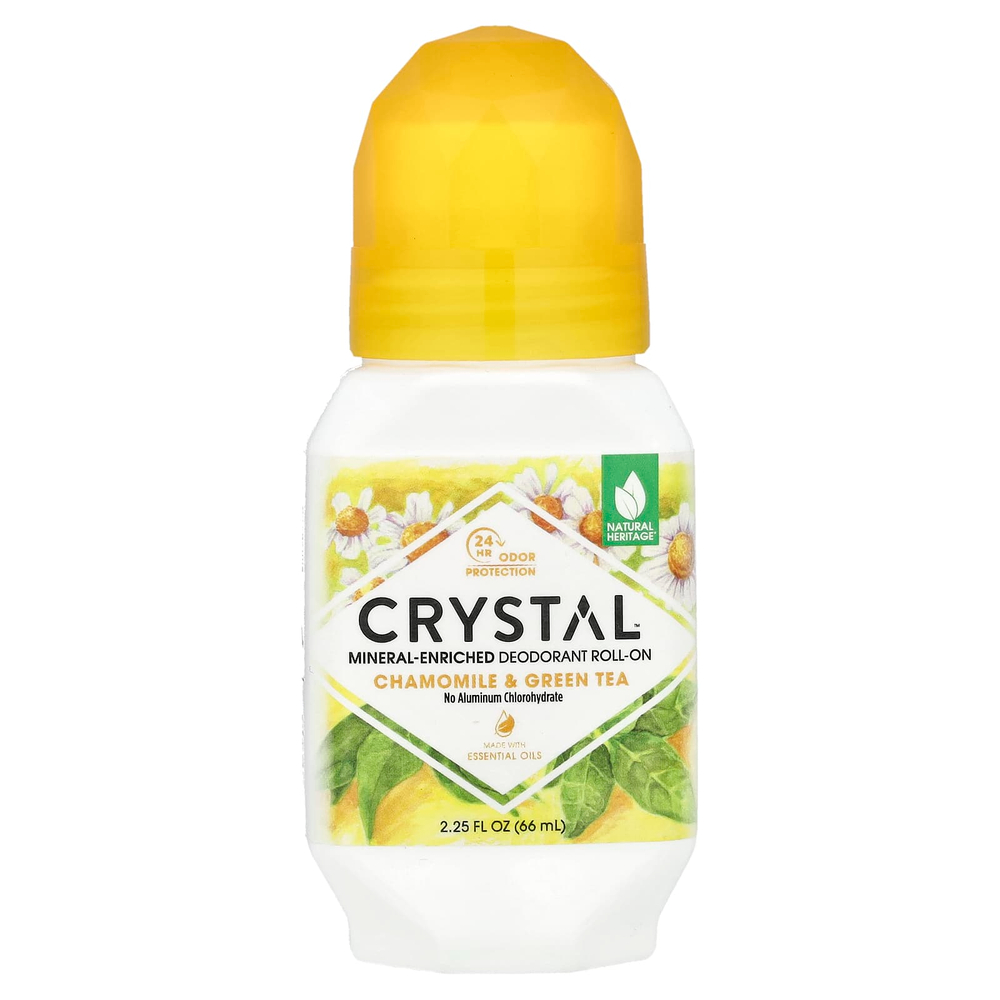 CRYSTAL, обогащённый минералами дезодорант с шариковым аппликатором, ромашка и зелёный чай, 66 мл (2,25 жидк. унции)