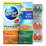 Alka-Seltzer Plus, Максимальная сила действия при простуде и гриппе, PowerMax, дневное и ночное средство, 24 жидких геля