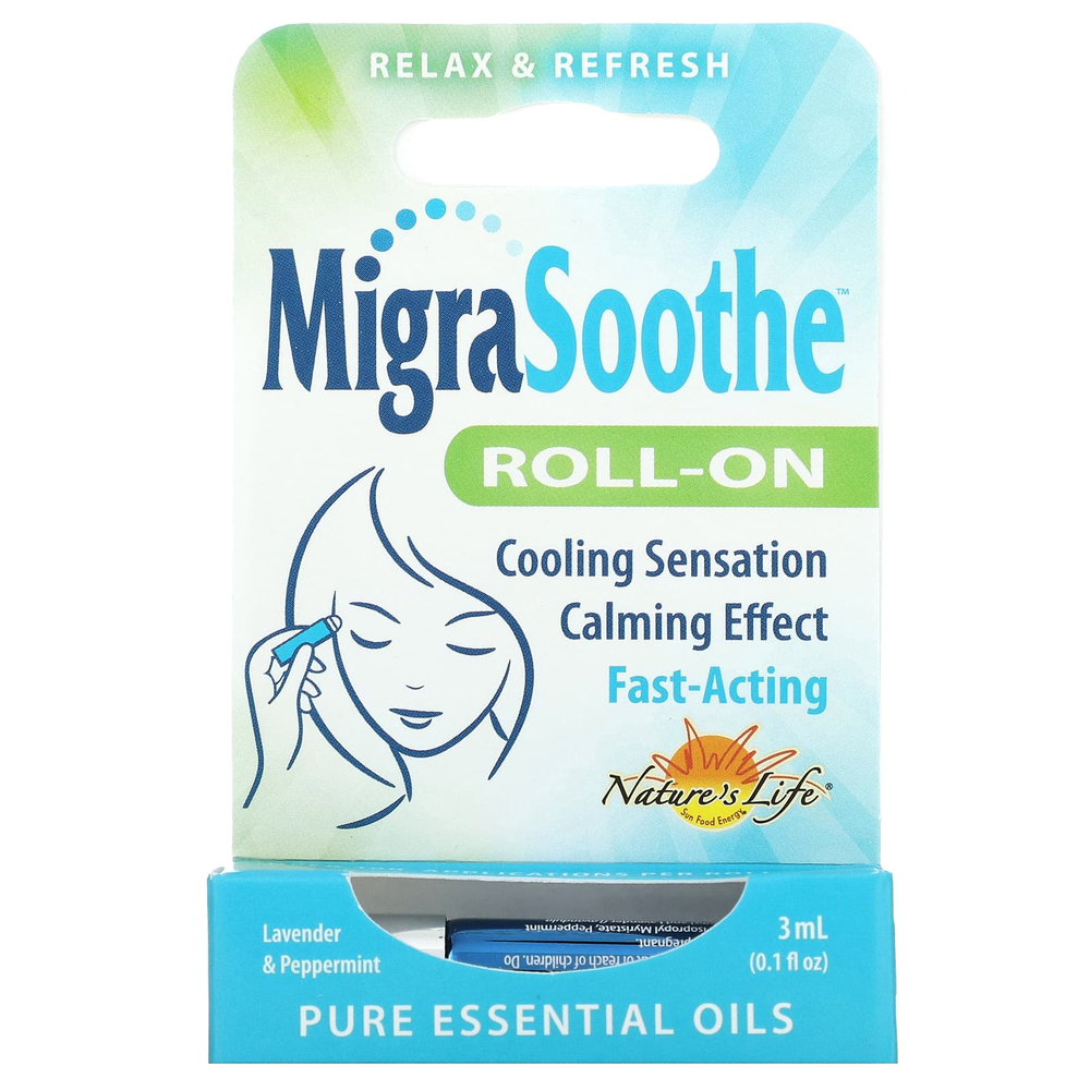 Nature's Life, MigraSoothe, шариковый аппликатор, с ароматом лаванды и перечной мяты, 3 мл (0,1 жидк. унц.)