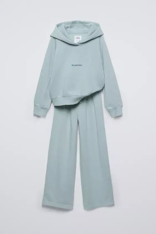 ZARA КОМПЛЕКТ ИЗ ХУДИ И БРЮК WIDE LEG, ПАСТЕЛЬНО-СИНИЙ