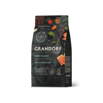 Сухой корм GRANDORF FRESH CAT Salmon STERILISED беззерновой, лосось с бататом для стерилизованных кошек, для здоровья кожи и шерсти или склонных к аллергии 2кг