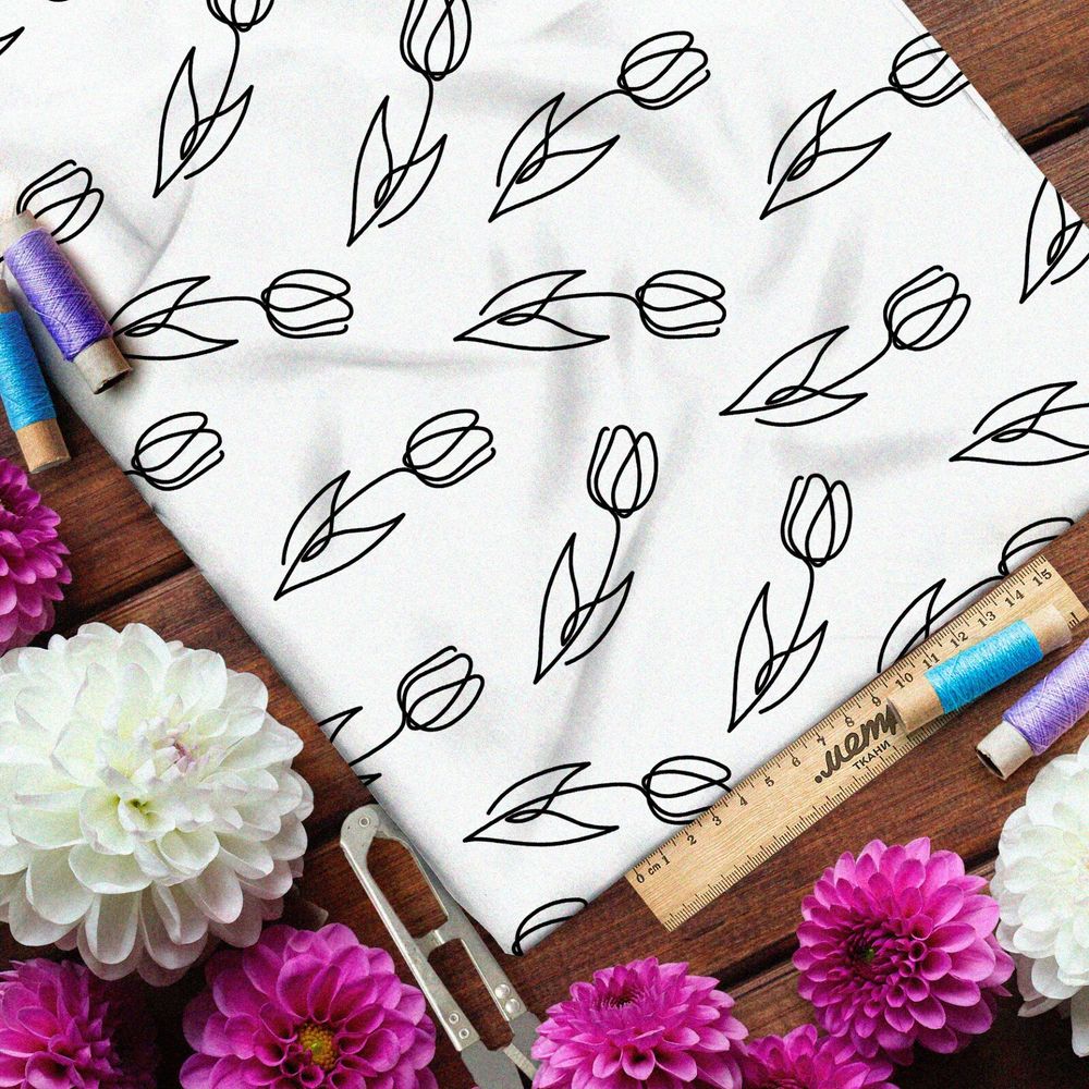 Ткань мембрана простые эскизы тюльпанов на бежевом фоне