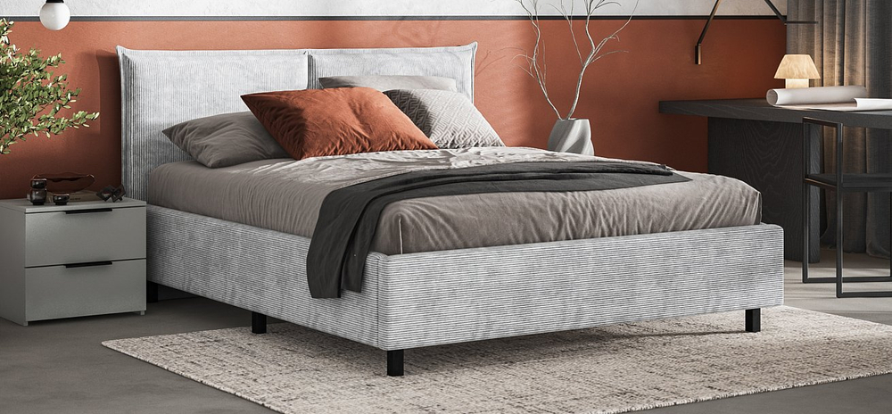 Кровать ЛЕО 160 Вельвет Корд серый