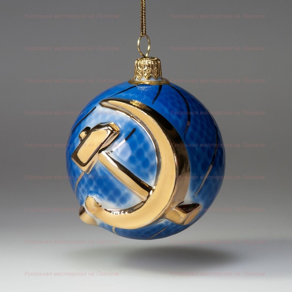 Елочная игрушка Шар фарфоровый "Серп и молот"