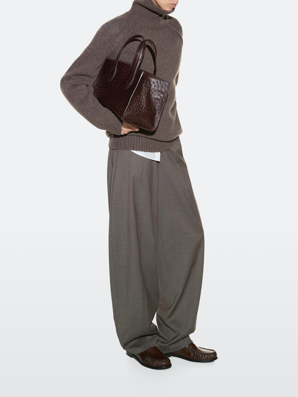 Massimo Dutti Мини-сумка из текстурированной кожи, коричневый