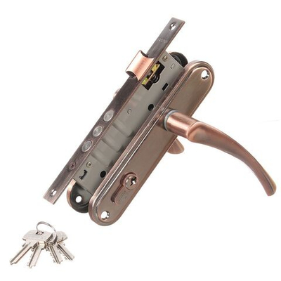 Замок врезной Аллюр, 103/3 AC, ручка в комплект, цилиндровый, старый медный