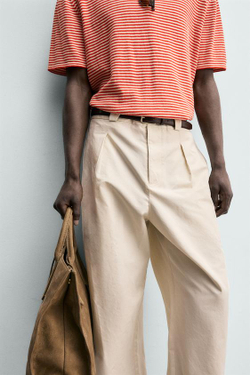 ZARA БРЮКИ STRAIGHT FIT ИЗ ХЛОПКА И ЛИОЦЕЛЛА, ПЕСОЧНЫЙ