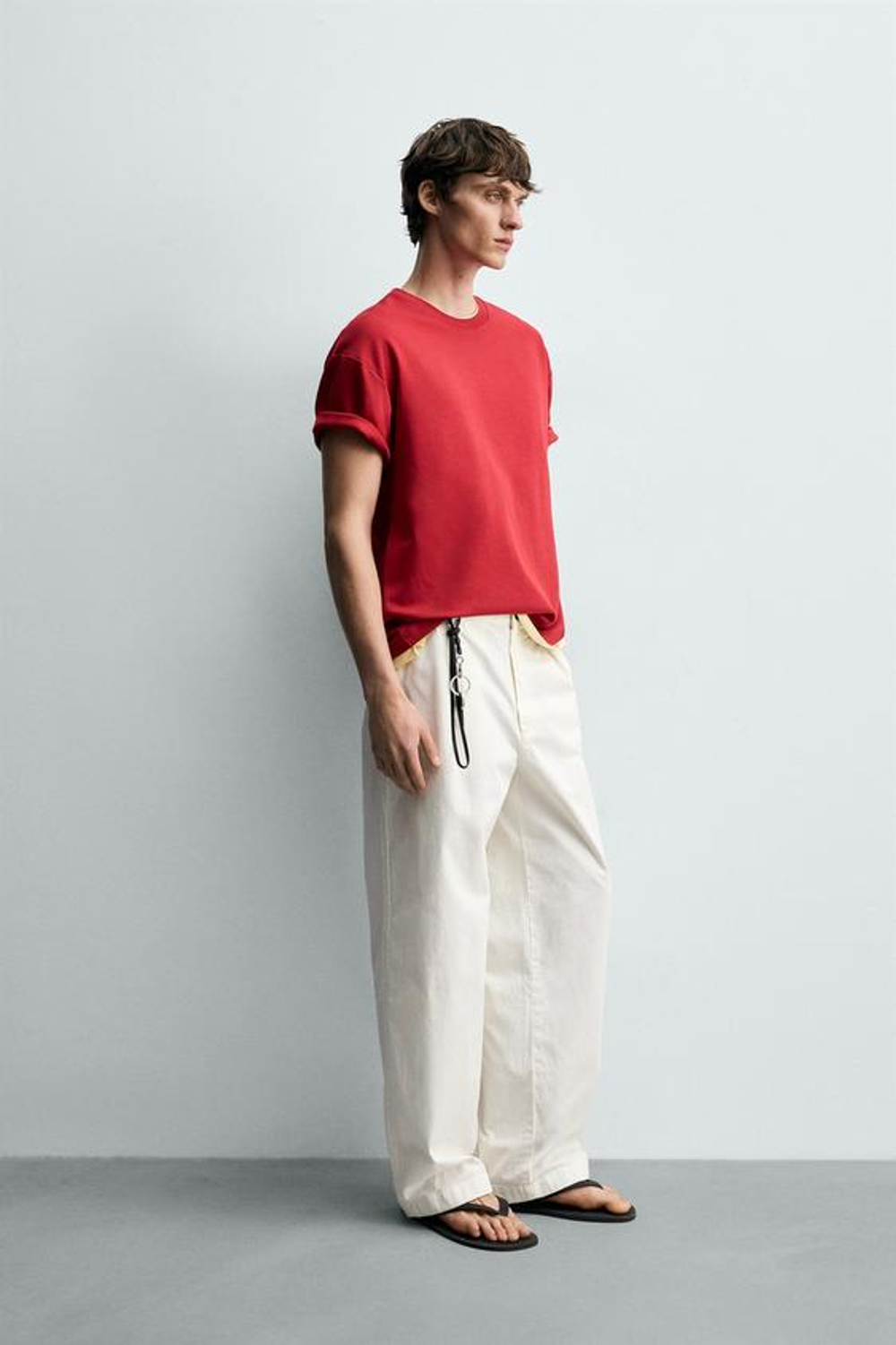 ZARA ФУТБОЛКА С ДВОЙНОЙ КОНТРАСТНОЙ ОТДЕЛКОЙ, КРАСНЫЙ